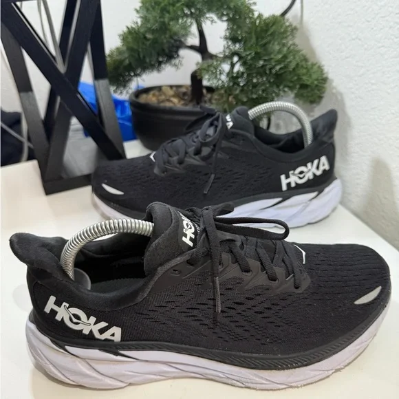 Hoka Clifton 8  Black and White Athletic Shoes - Picture 3 of 9